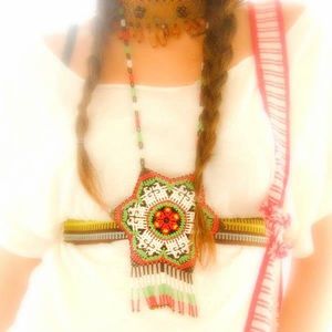 Mexican necklace beaded huichol pendant handcrafted wixarica